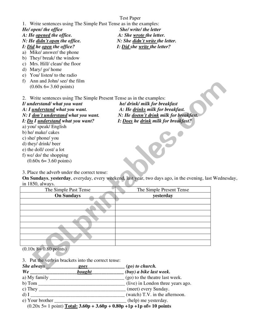 Past Simple Present Simple worksheet