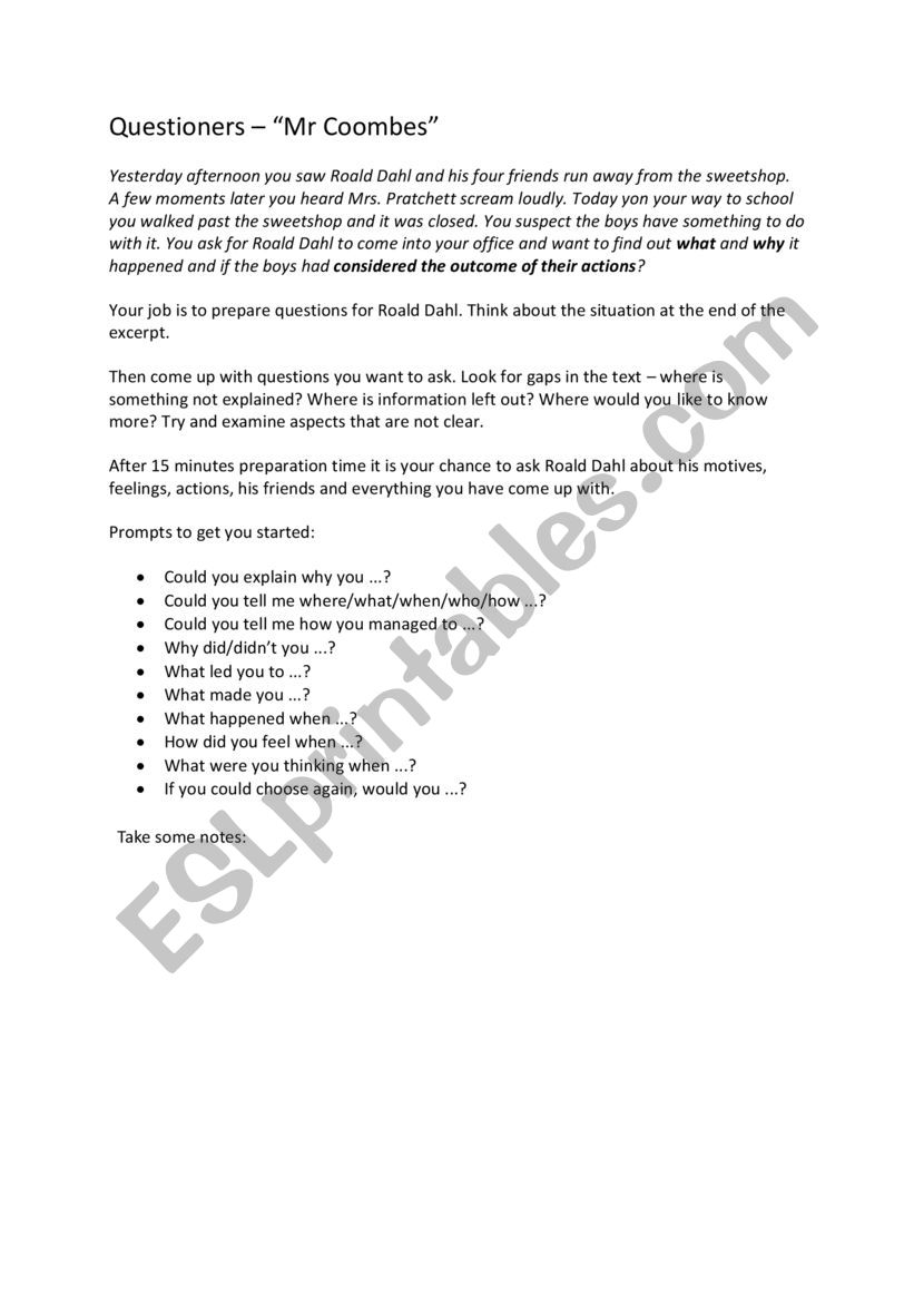 Roald Dahl - Boy Hot Seat  worksheet