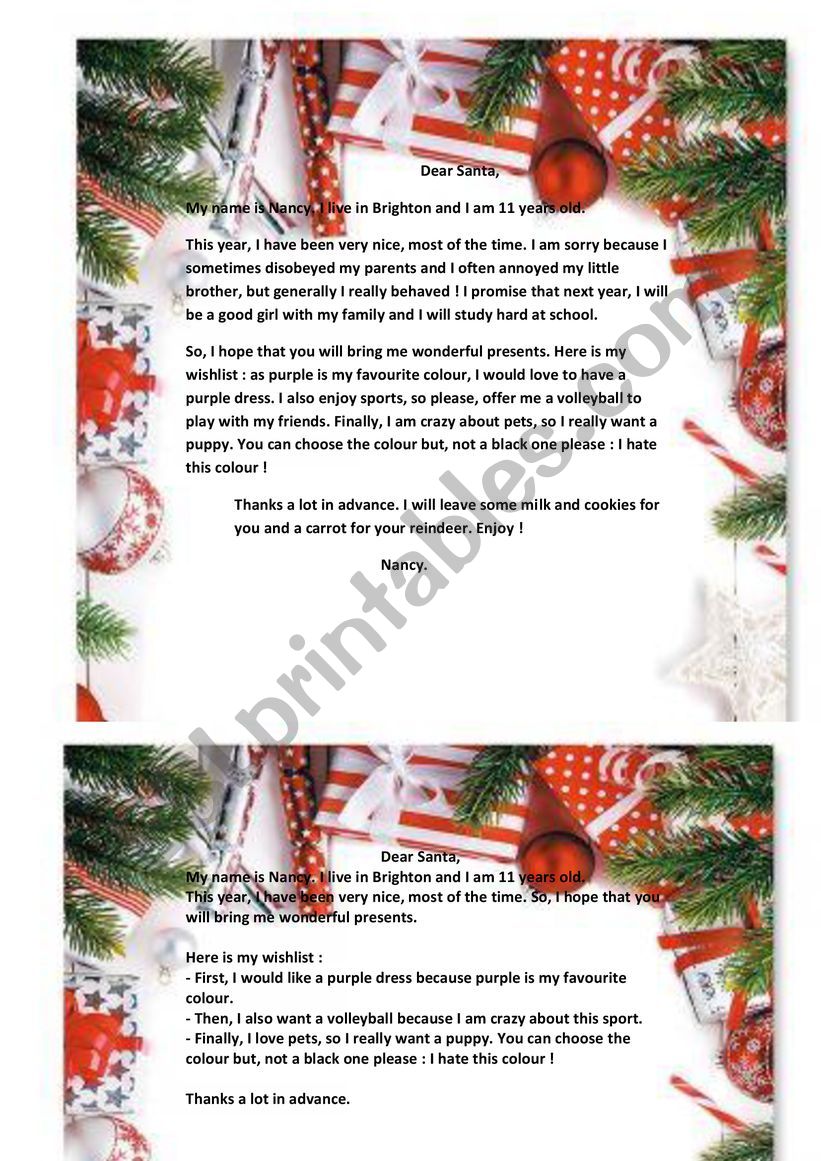 A letter to Santa by Nancy 1/2