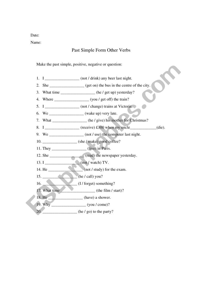 Past simple worksheet