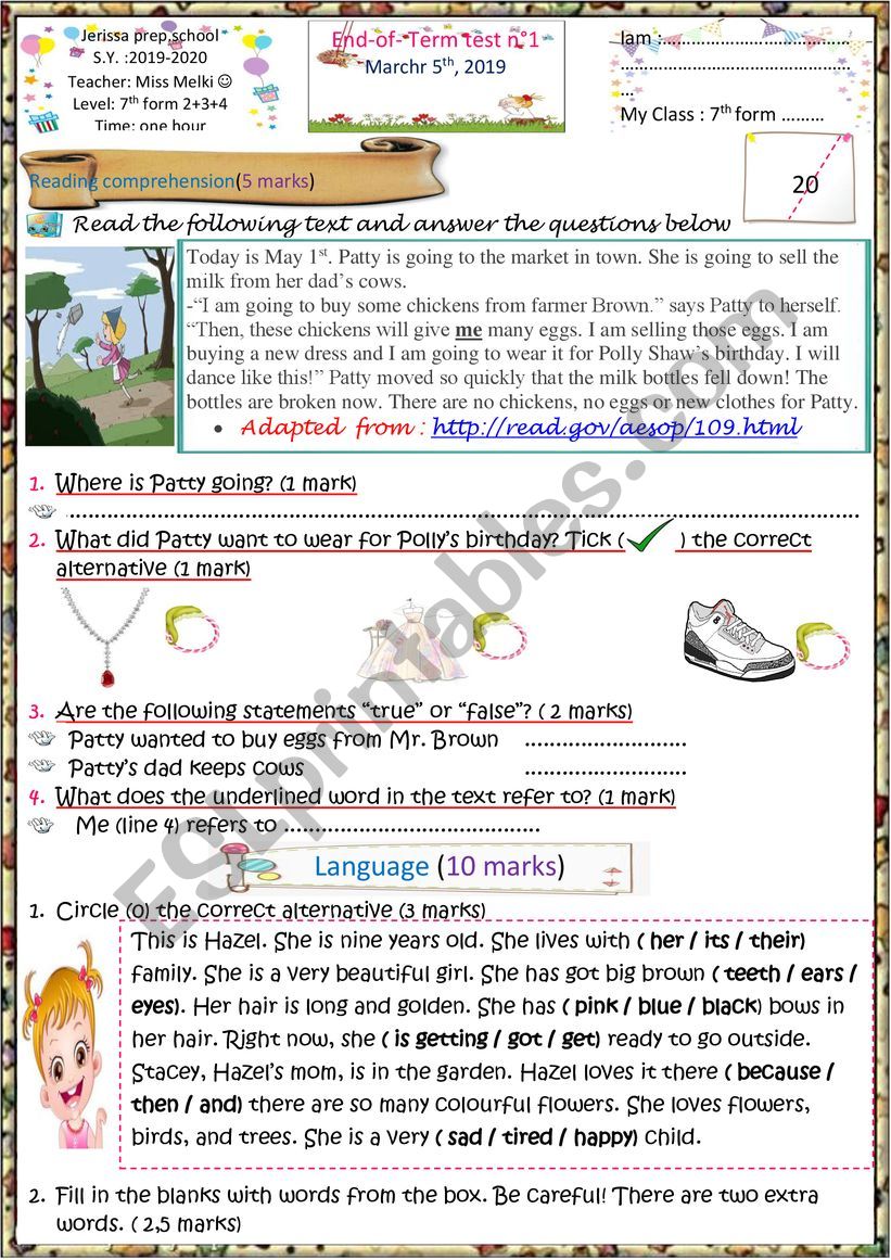 7th form end-of- term test N°2