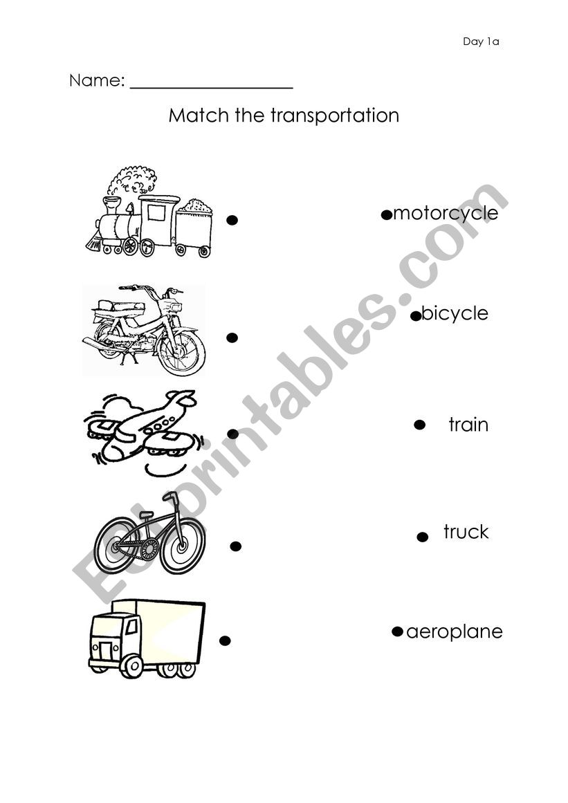 Matching worksheet (Vehicles) worksheet