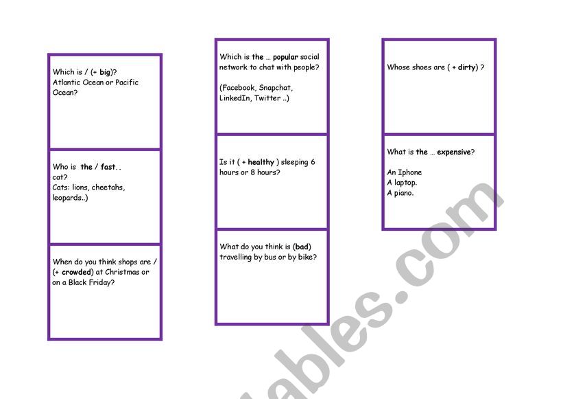 Comparatives Superlatives Speaking Cards