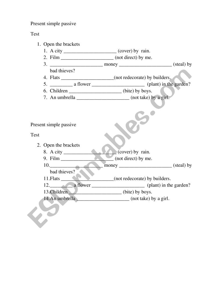 Present Passive Siple worksheet