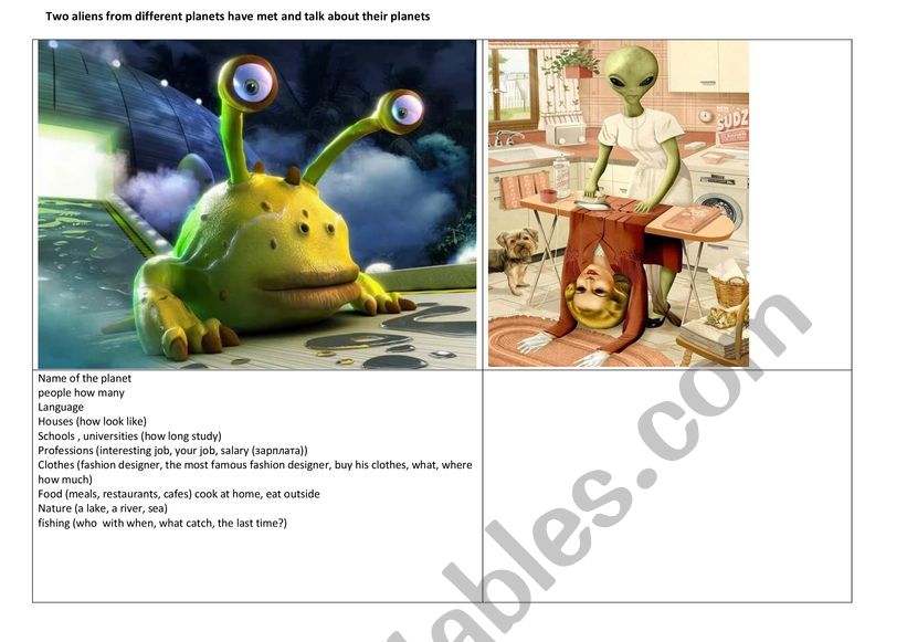 Role play: aliens worksheet