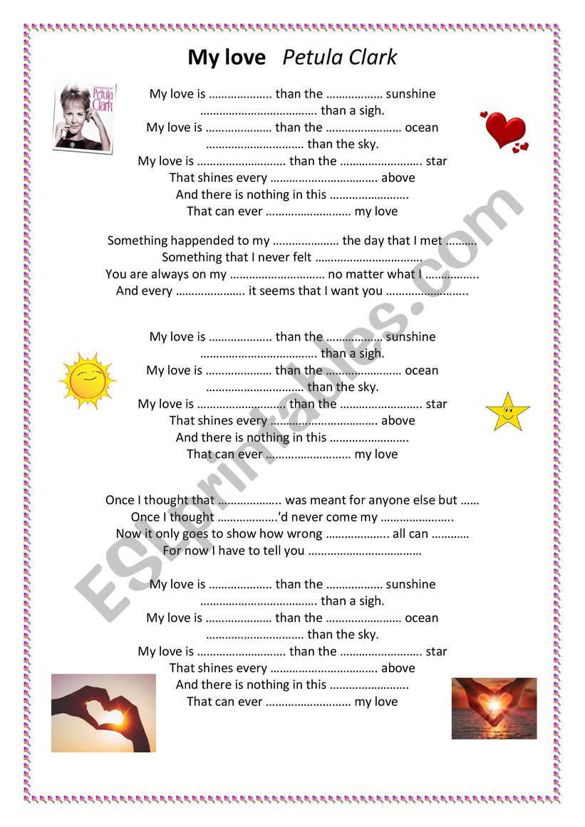 My Love ( Petula Clark). Comparative and superlative adjectives(with key)