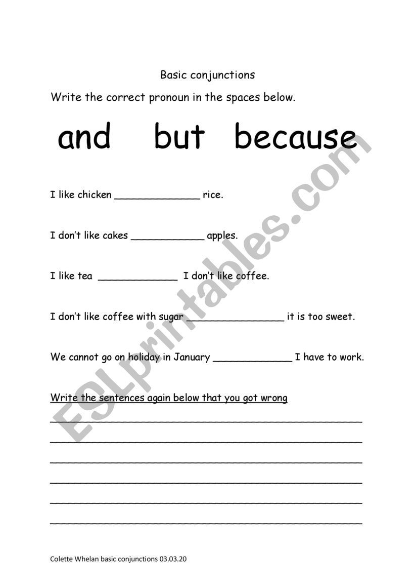 Conjuntions worksheet