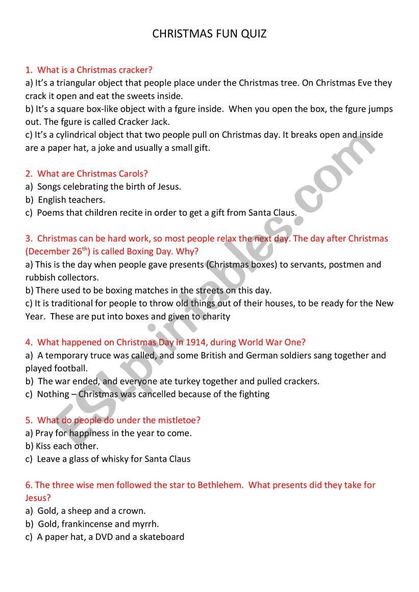 Christmas Fun Quiz worksheet