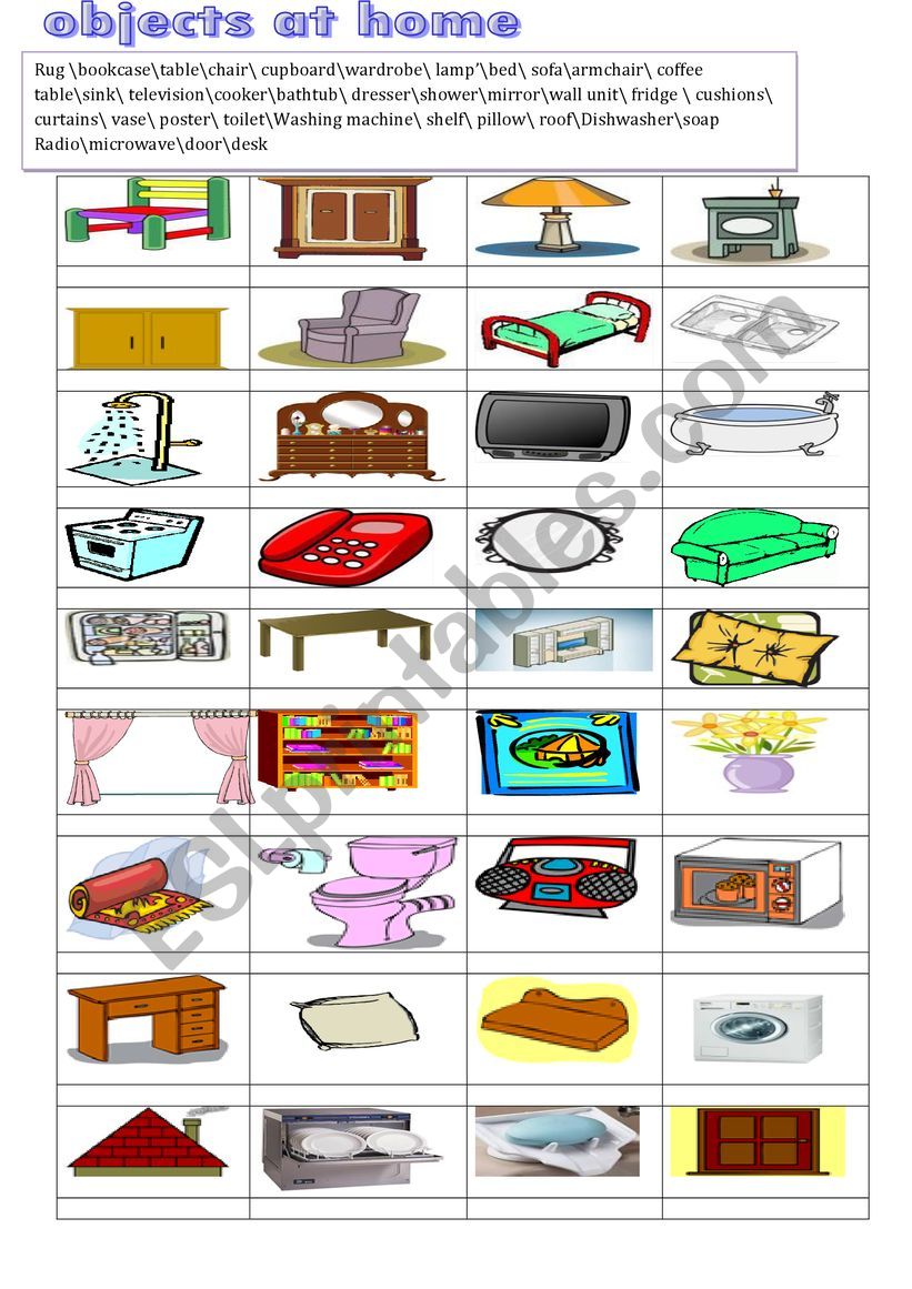objects in my home  worksheet