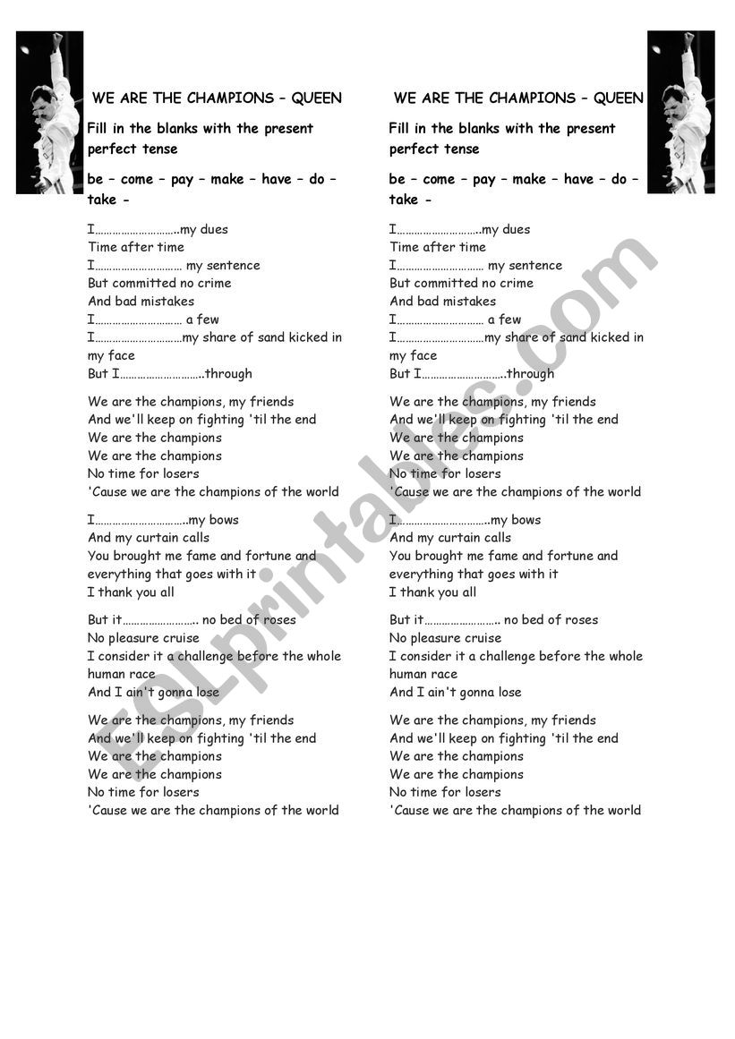 we are the champions worksheet
