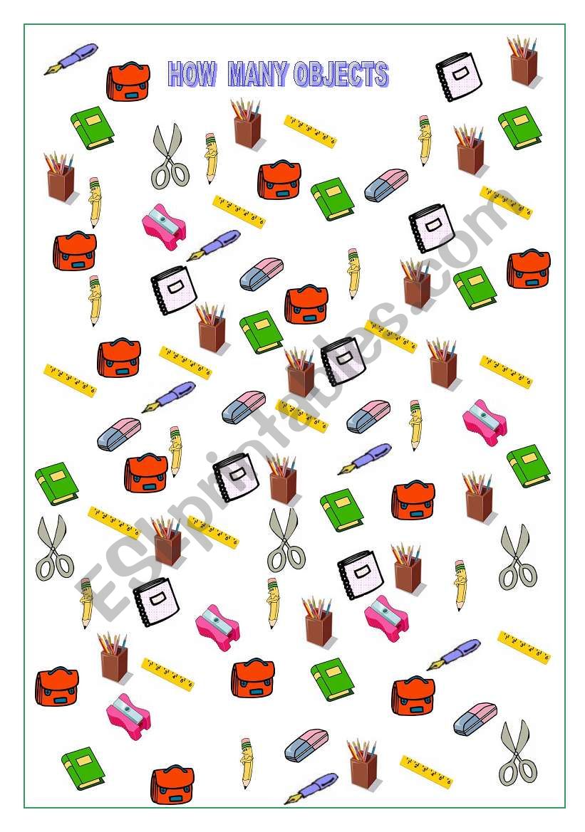 HOW MANY OBJECTS - ESL worksheet by ng1972