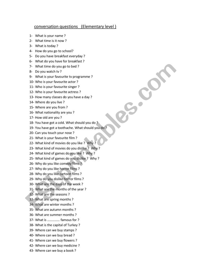 Conversation Questions worksheet