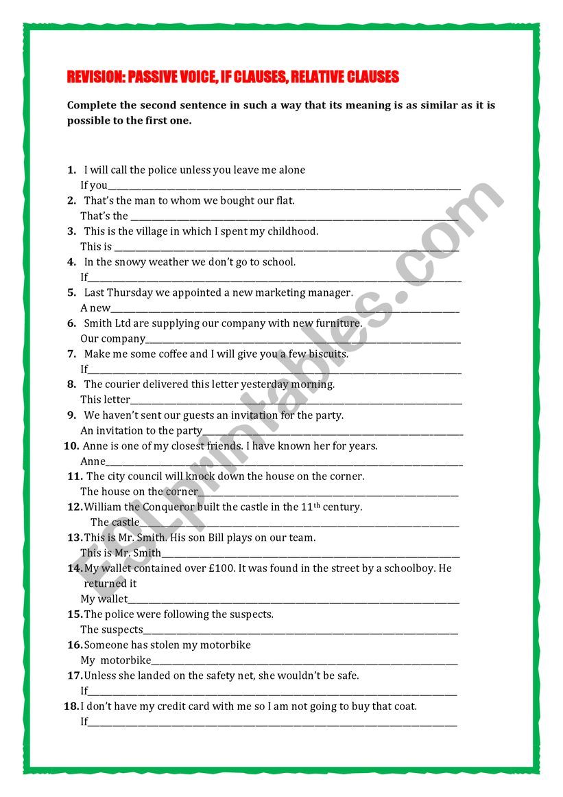 Revision: passive voice, relative clauses, if clauses