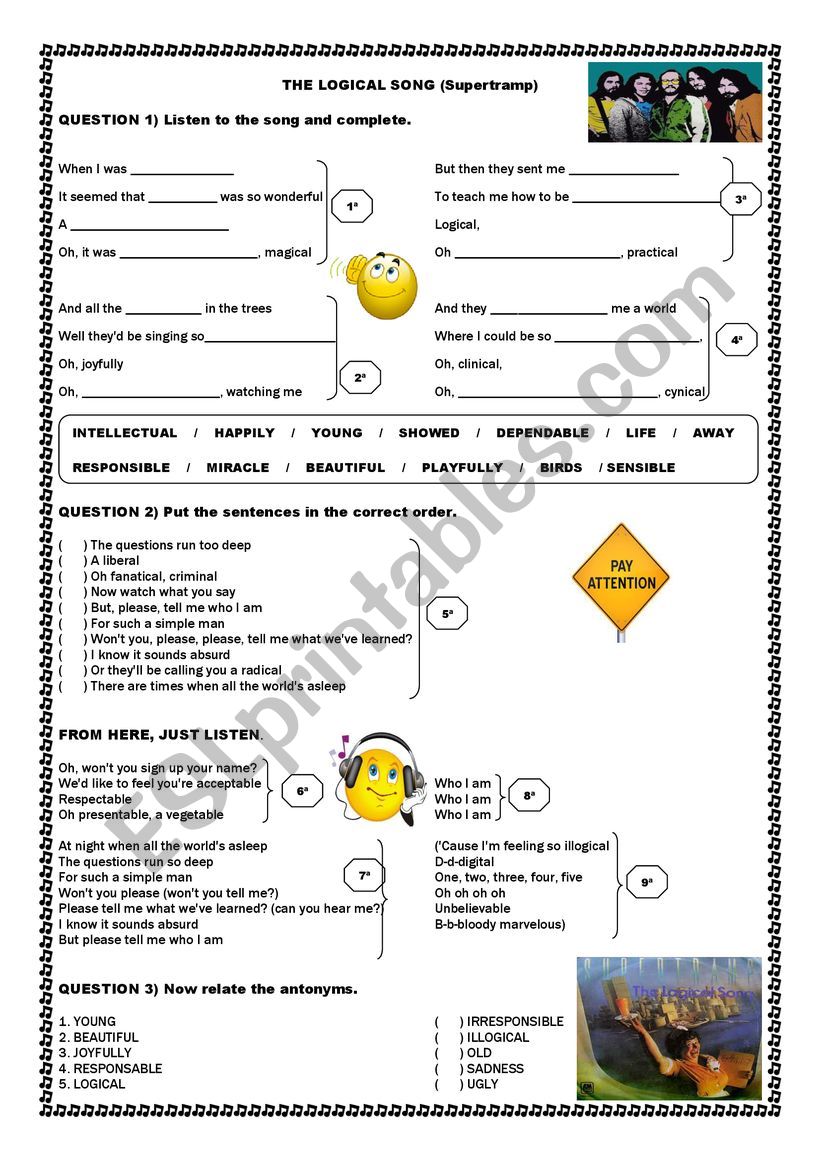 LOGICAL SONG - SUPERTRAMP worksheet