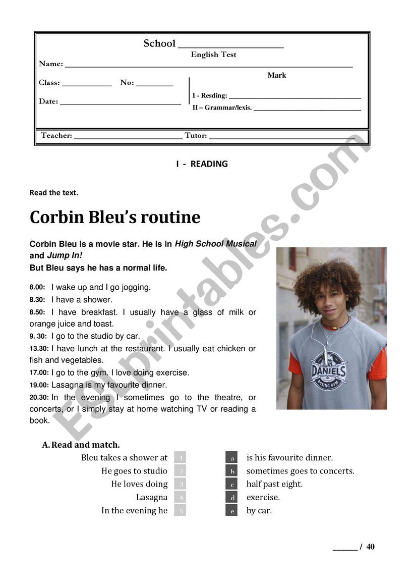 Test daily routine worksheet