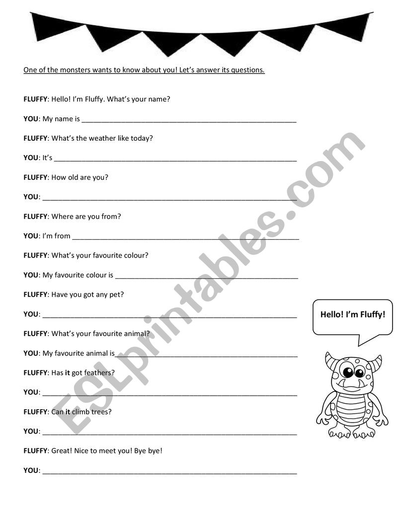 Monster Interview worksheet