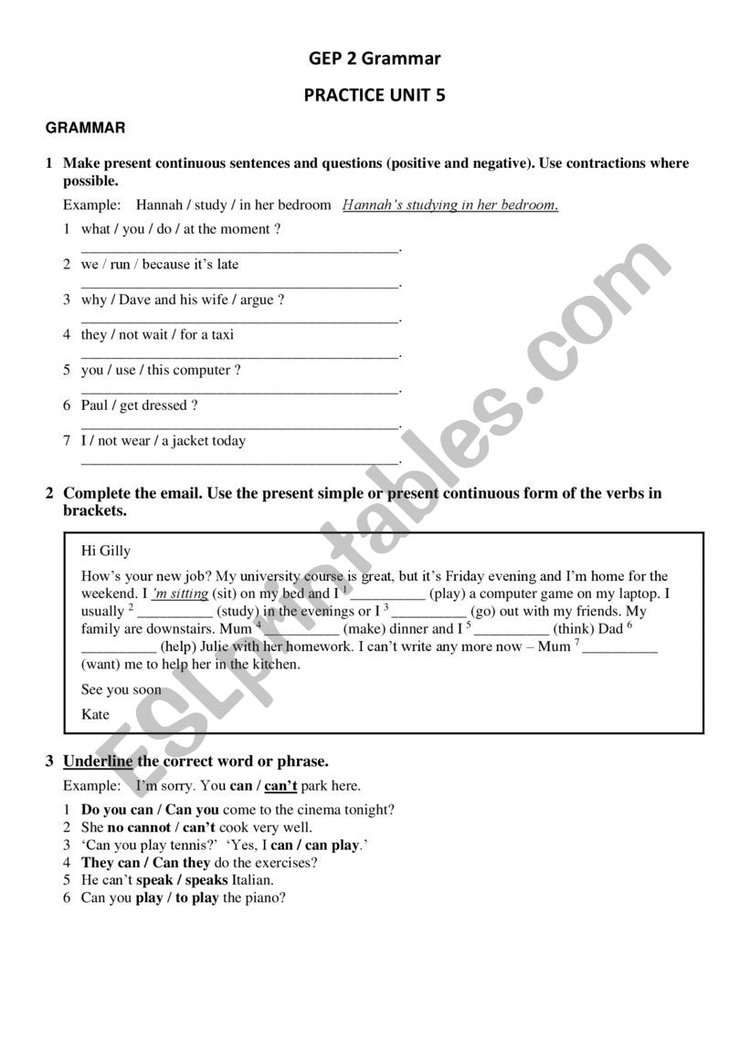 Present Continuous Tense worksheet