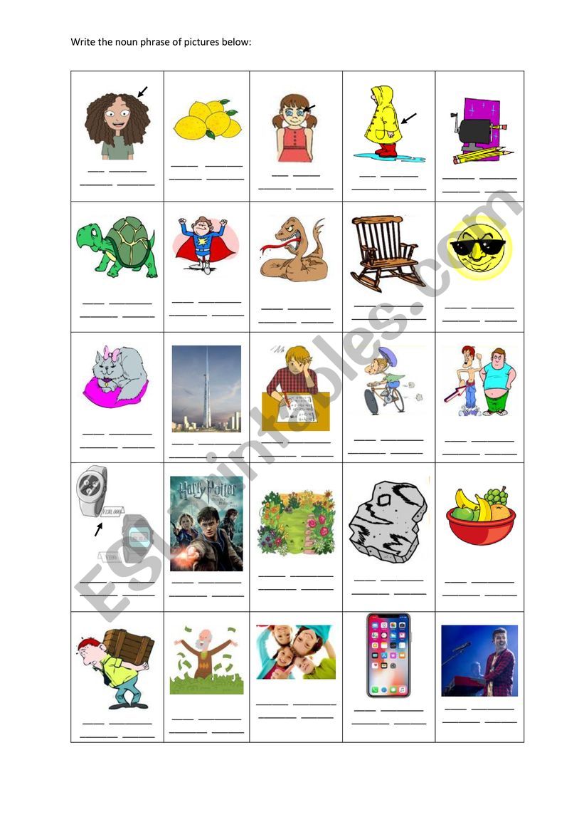 Noun Phrase Practice Card worksheet