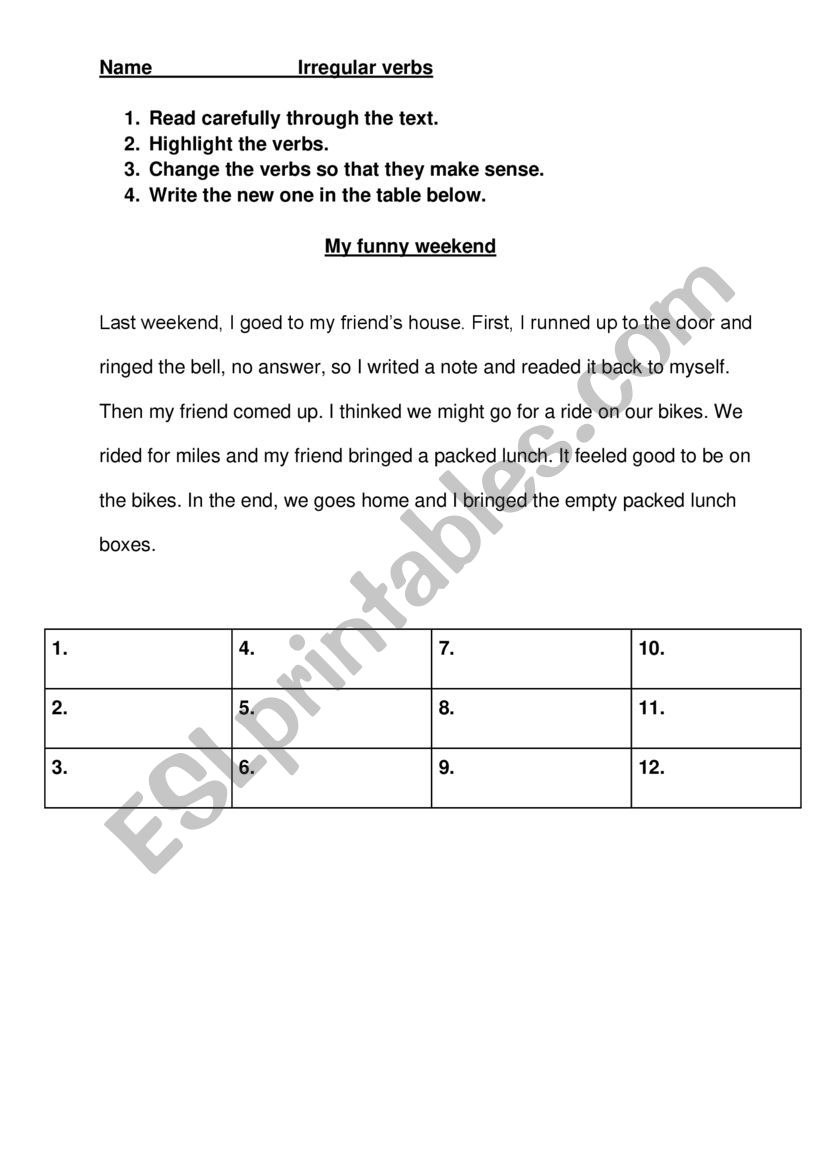 Irregular verbs practice worksheet