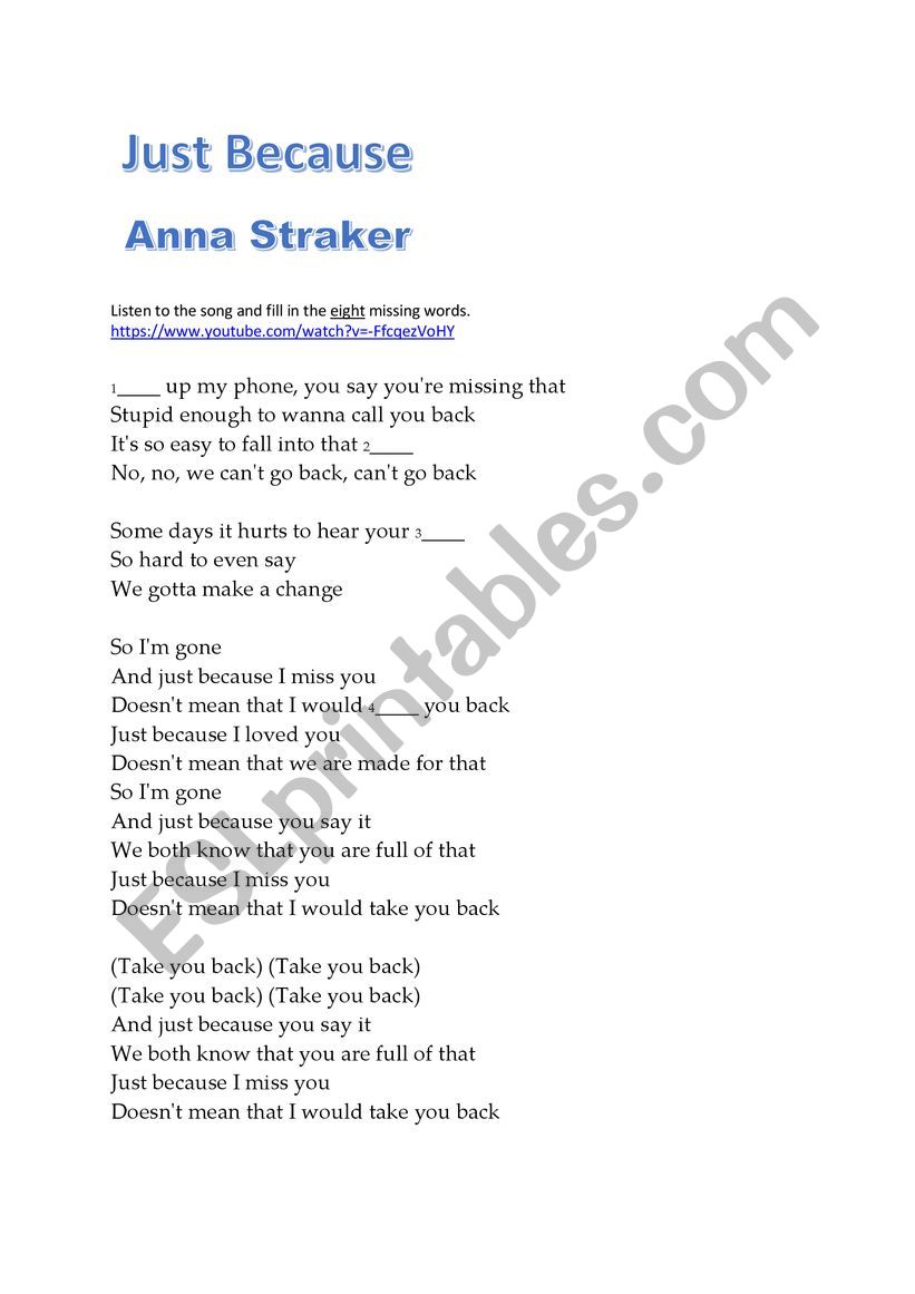 Just Because - Anna Straker worksheet