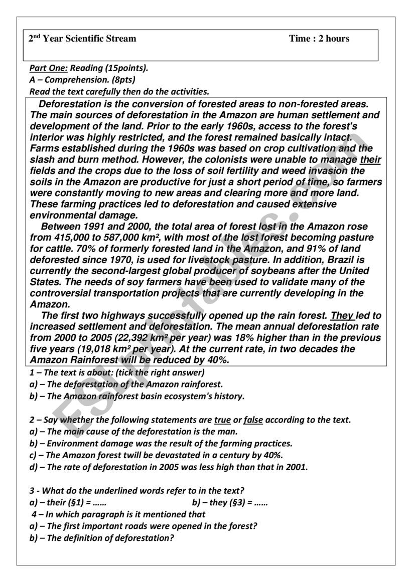 deforestation. worksheet