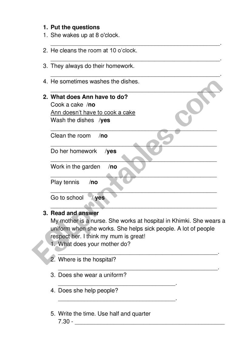 Test for kids worksheet