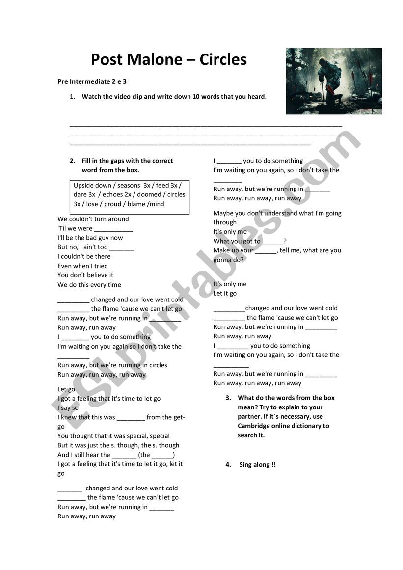 song circles worksheet