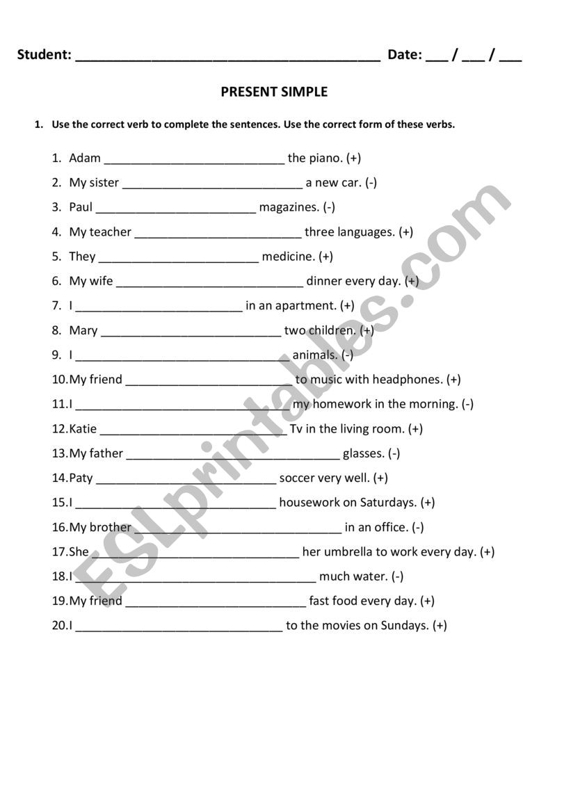 PRESENT SIMPLE worksheet