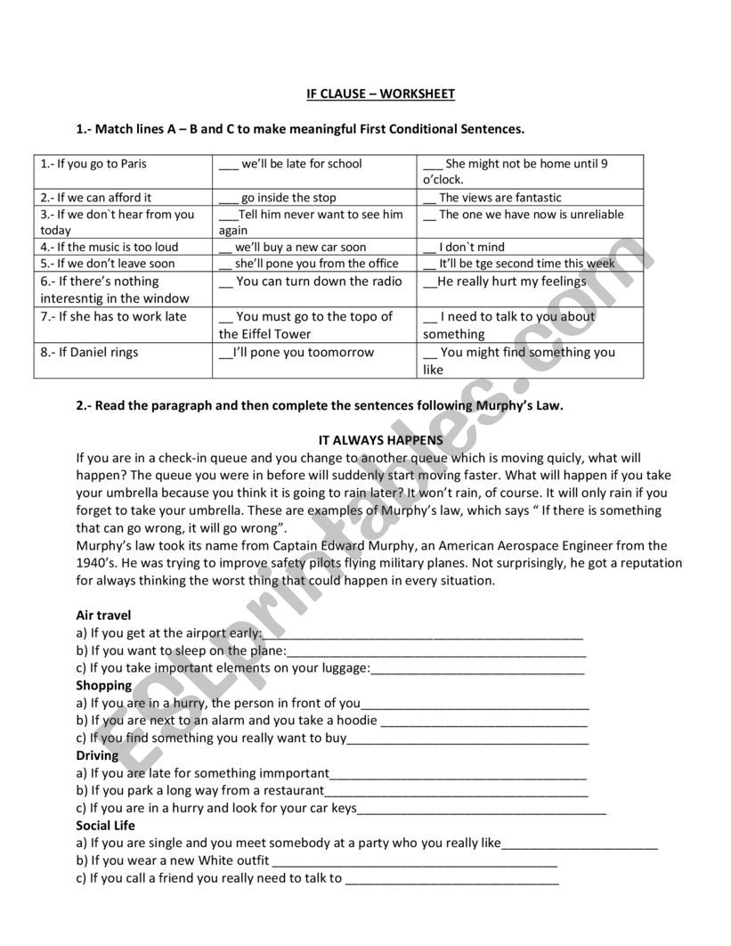 If clauses  worksheet