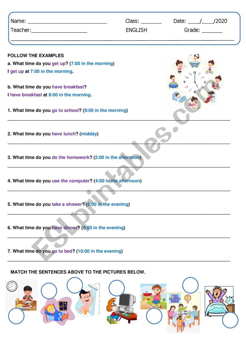 Simple Present - What time? worksheet