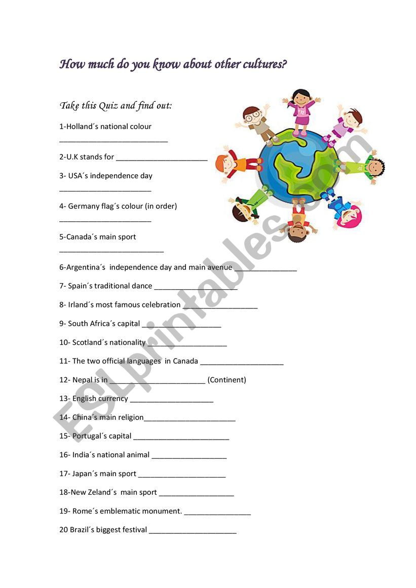 Quiz on General Culture worksheet