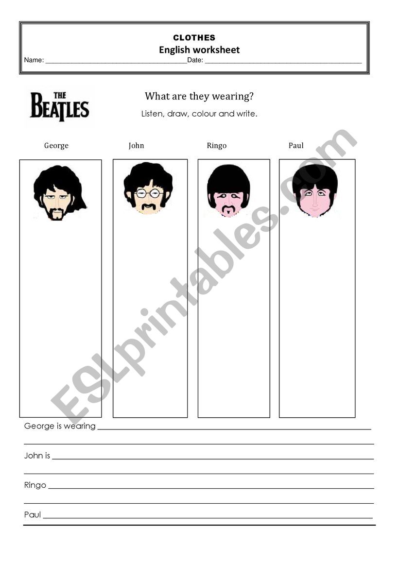 Beatles clothes worksheet