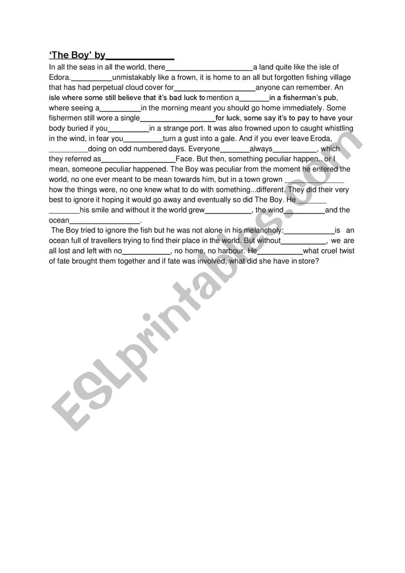 The Boy - Harry Styles  worksheet