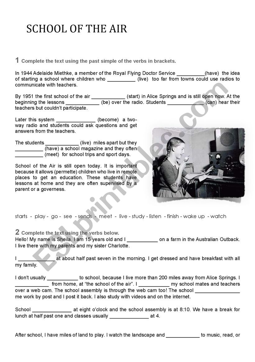 School of the air  worksheet