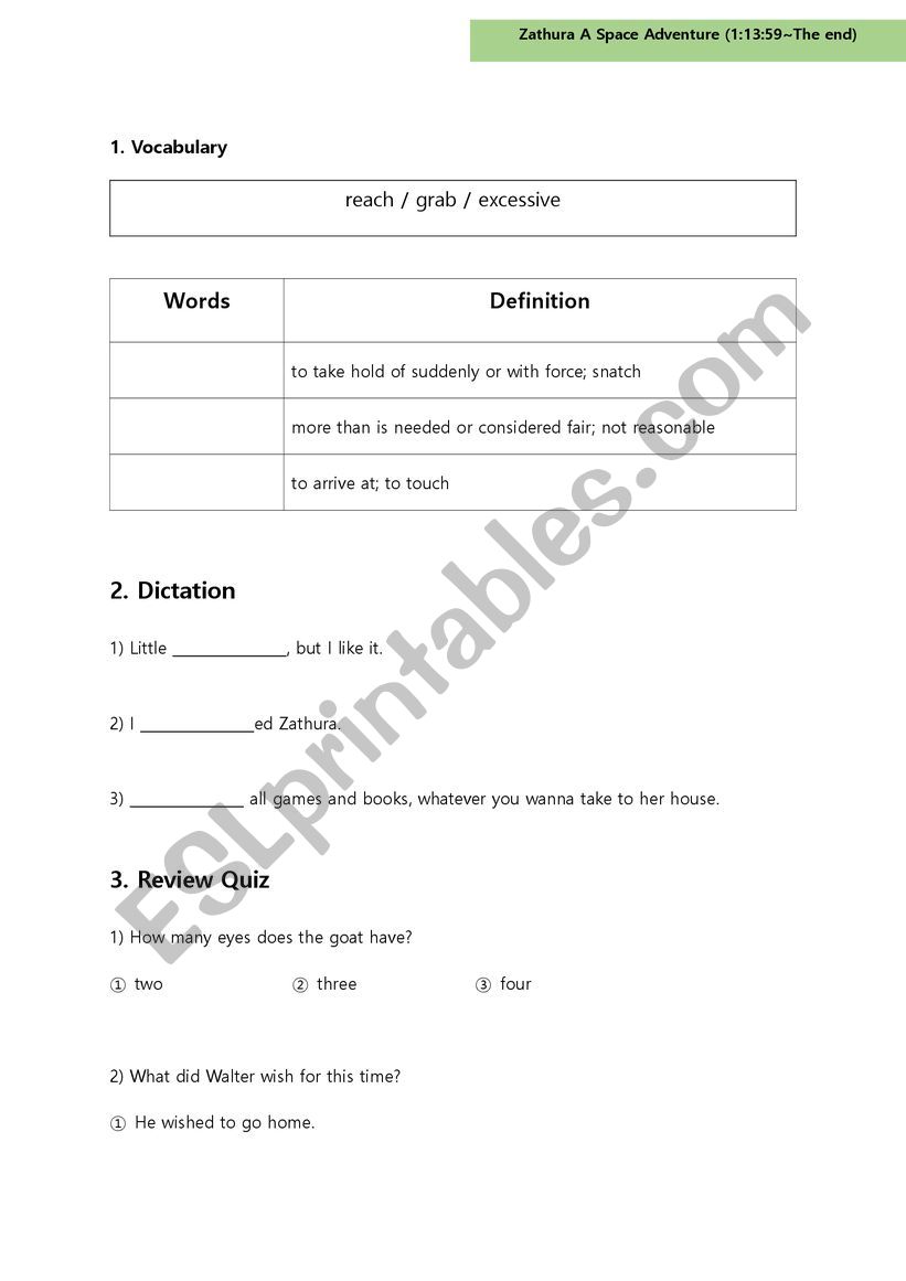 Zathura A Space Adventure worksheet 4