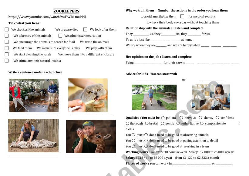 ZOOKEEPERS worksheet