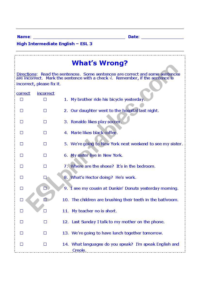 Whats Wrong?--An error correction exercise