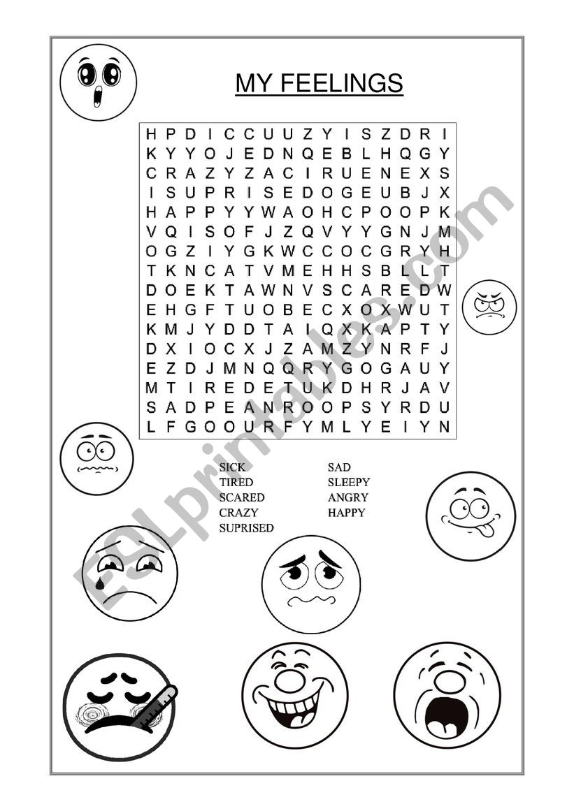 My Feelings WordSearch worksheet