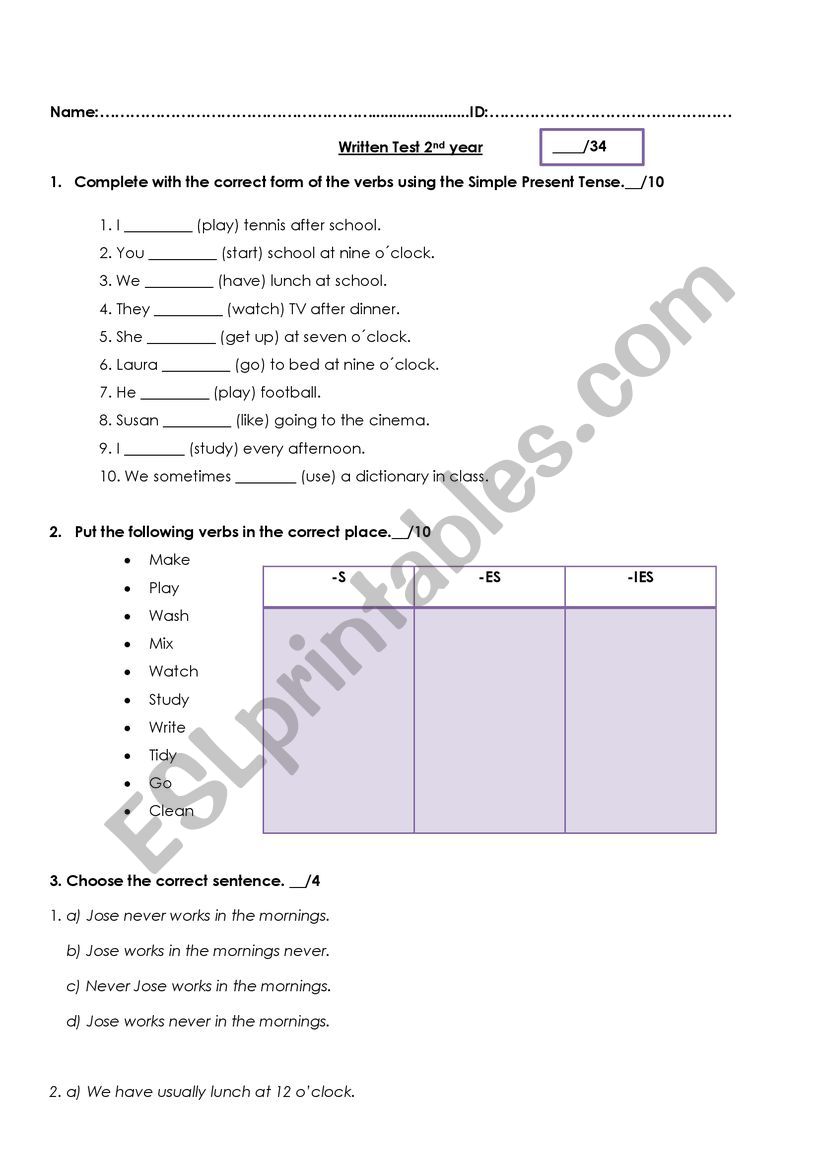 present simple worksheet