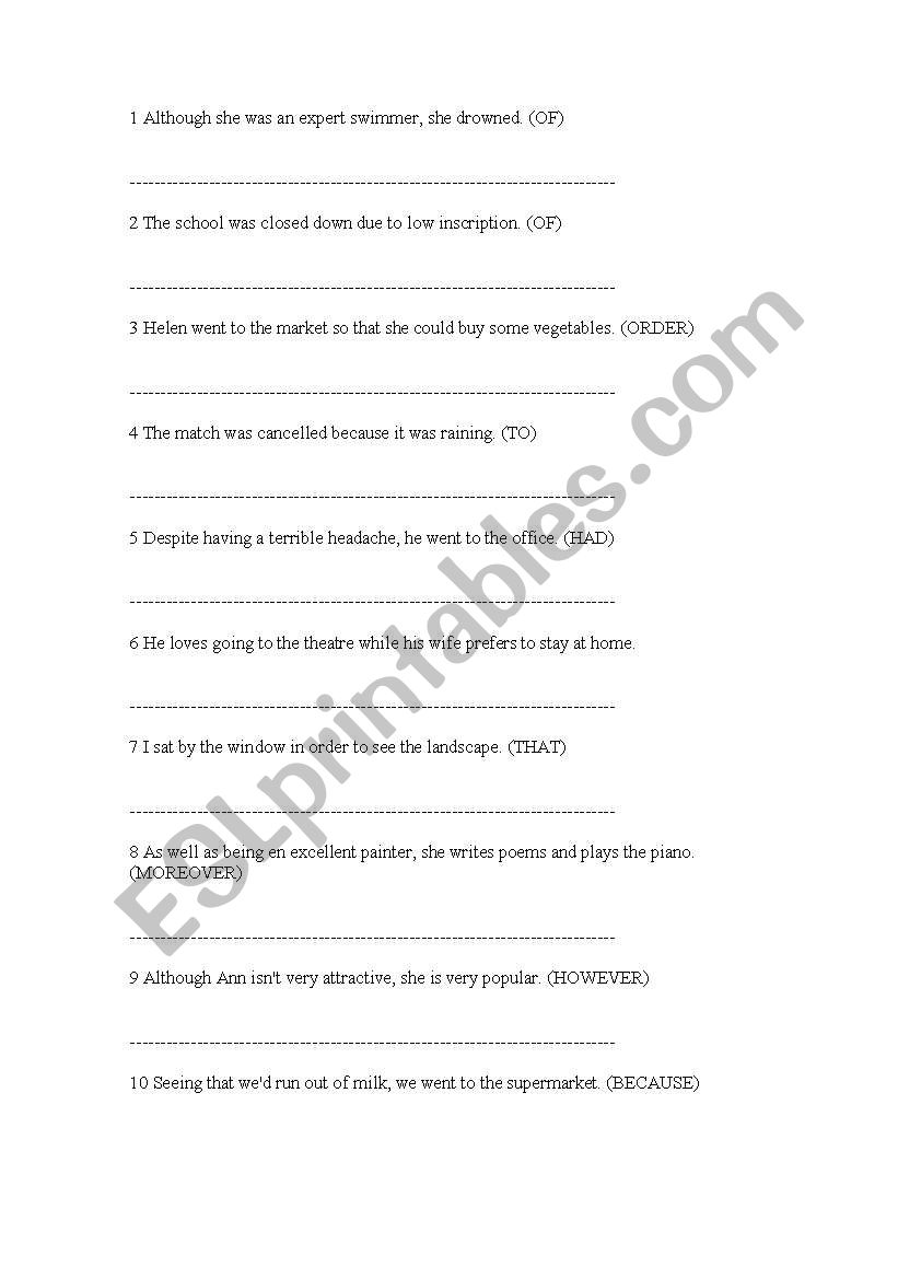 REPHRASING worksheet