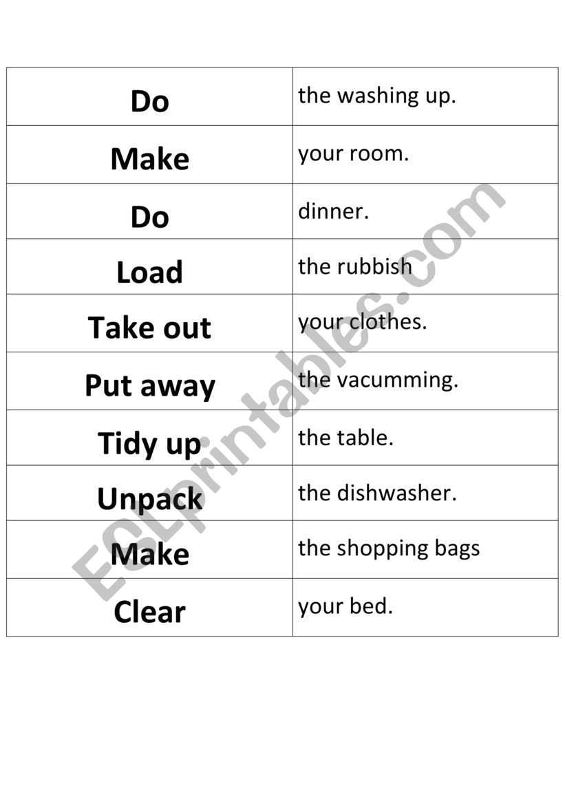 Helping at home vocabulary worksheet