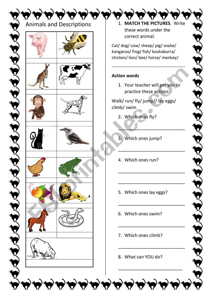 Animals and Descriptions worksheet