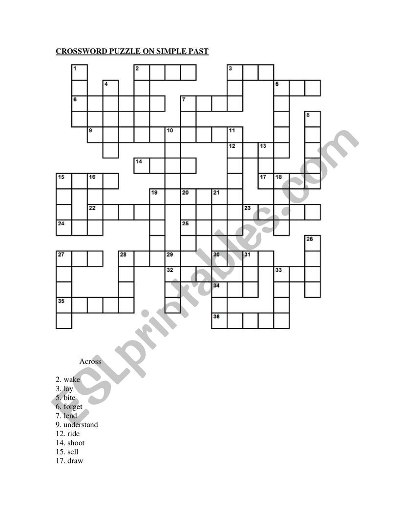 Crossword Puzzle on Simple Past