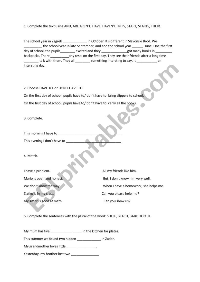revision test 5.grade worksheet