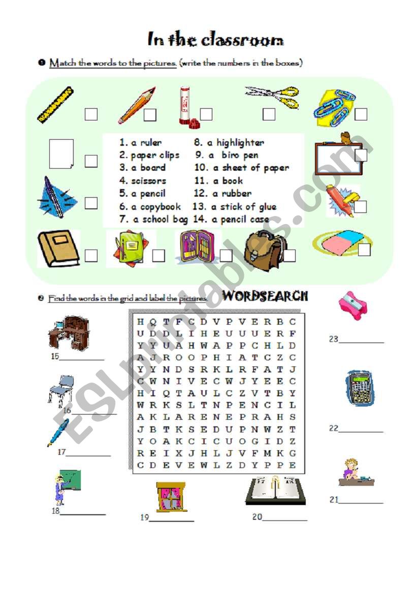 classroom objects worksheet