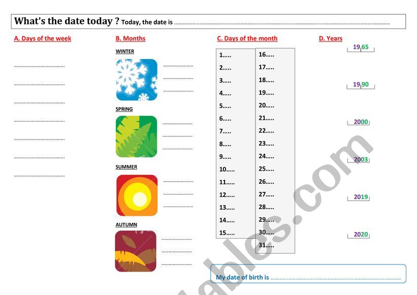 What�s the date today worksheet