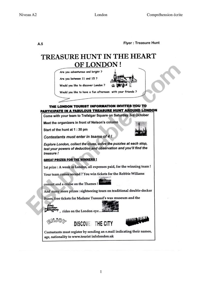 Treasure Hunt Flyer London worksheet
