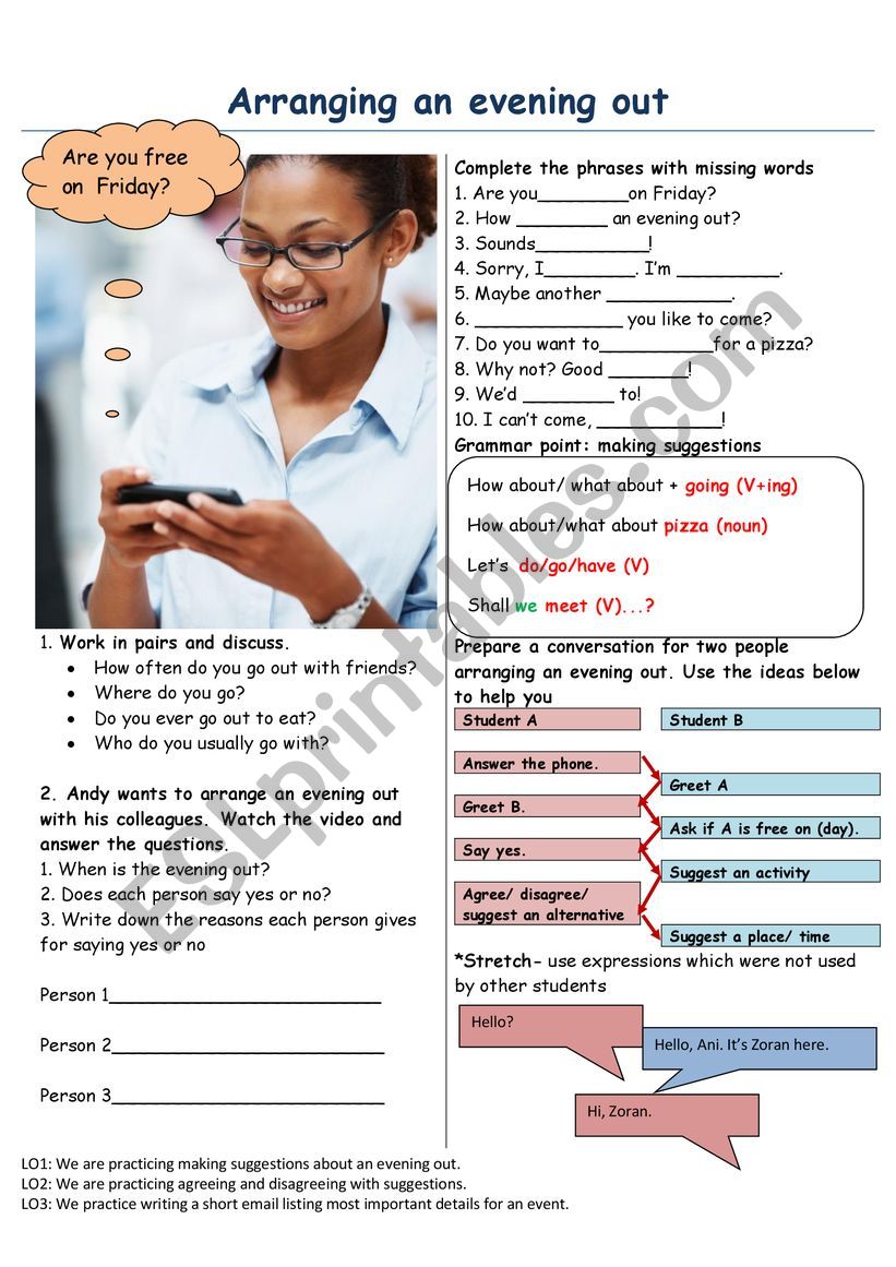 Making suggestions- going out worksheet