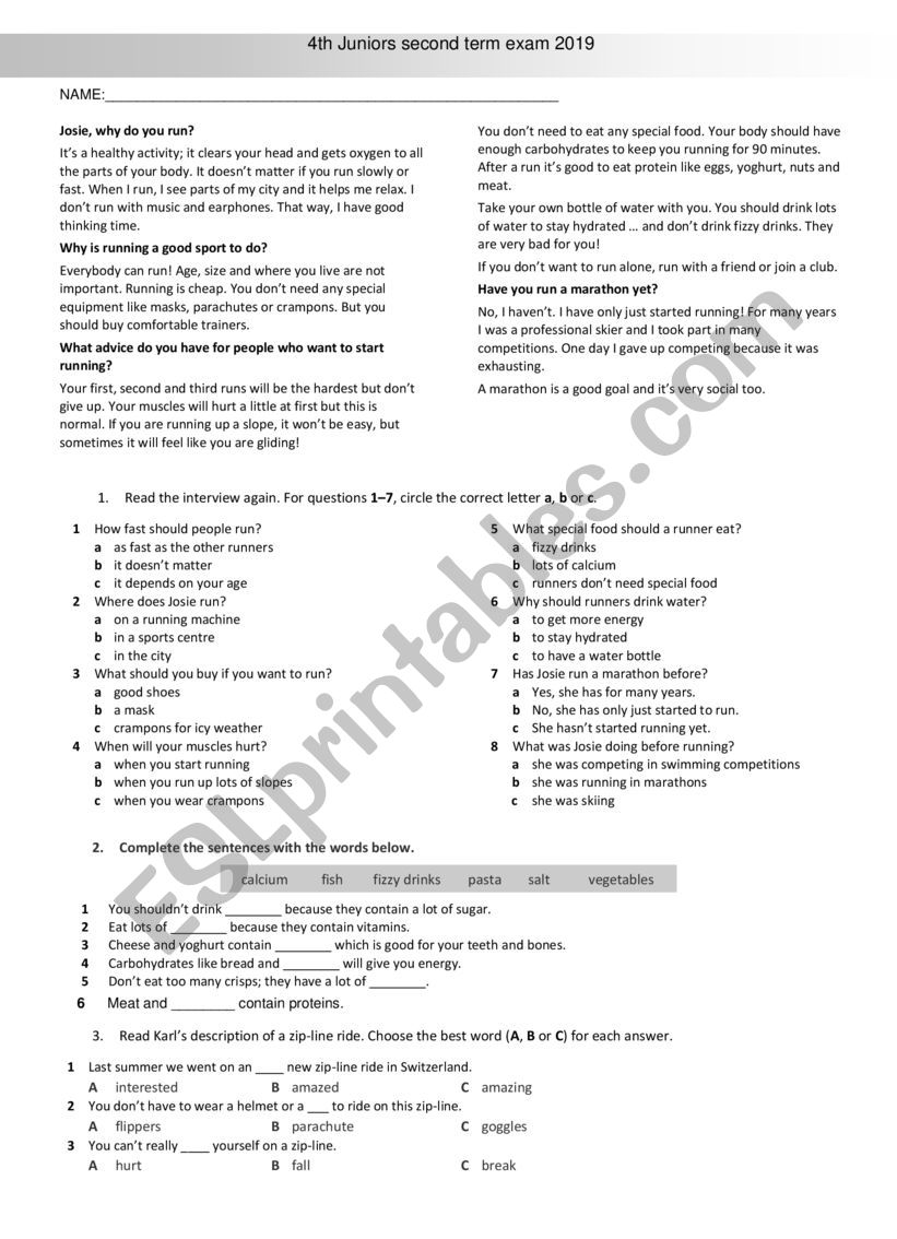 english exam worksheet