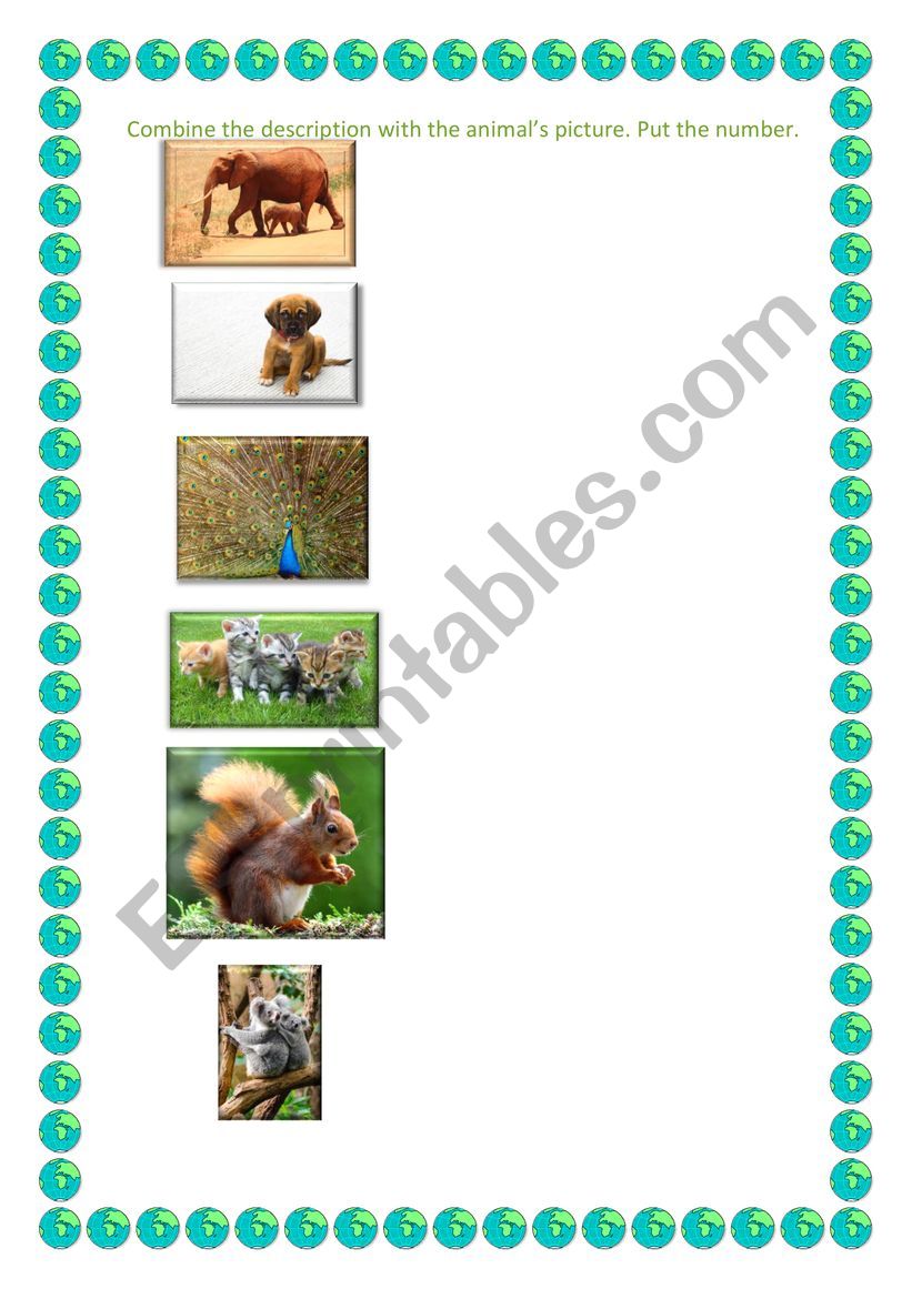 Animals description worksheet